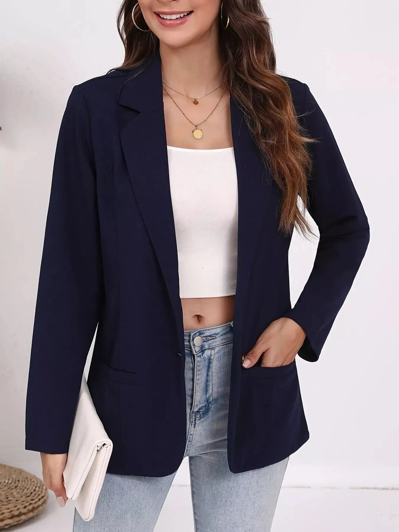 Plus Size Lapel Collar Single-Button Blazer Simply Love