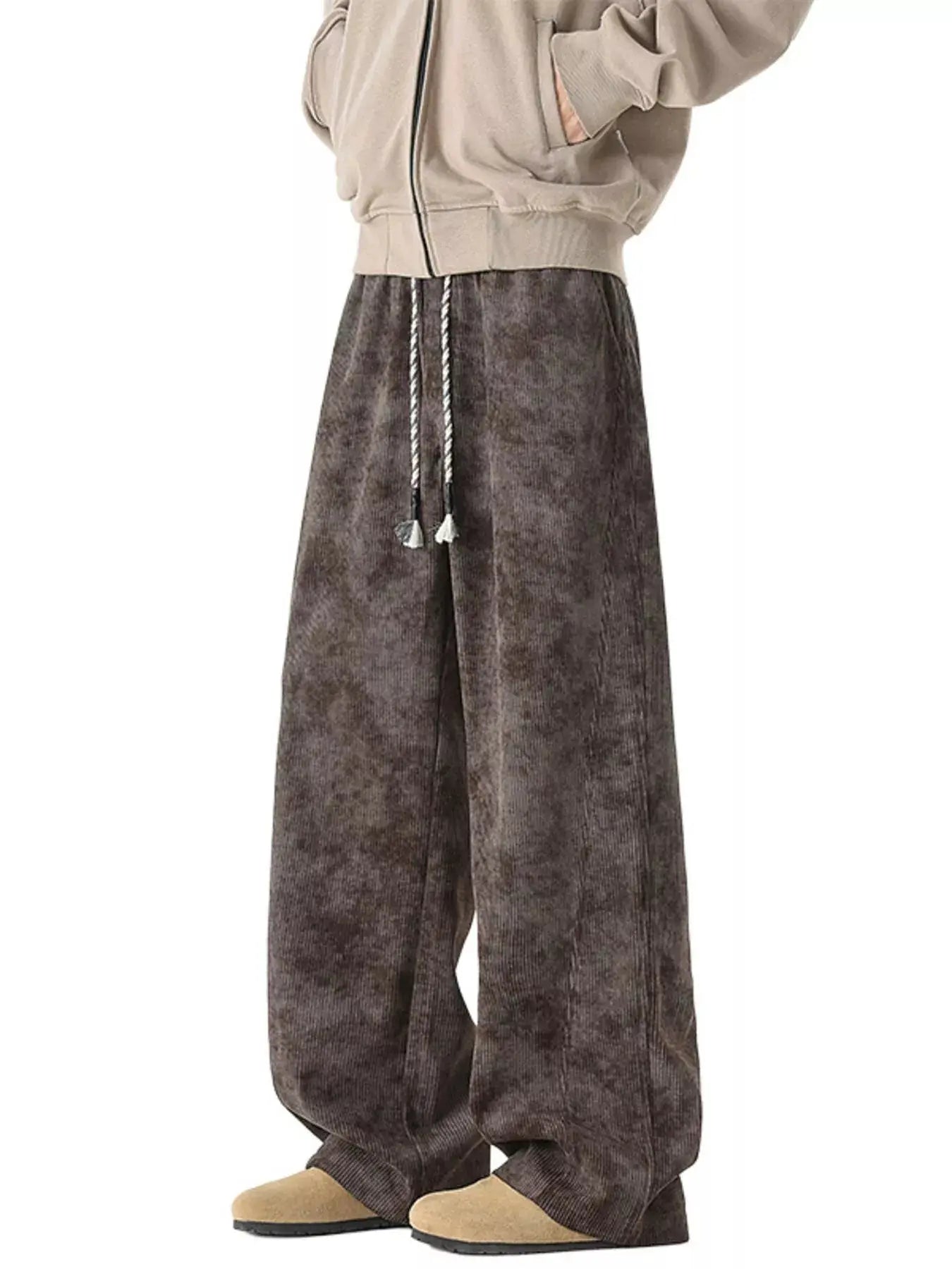 Men's Plus Size Vintage Wash Wide Leg Drawstring Polyester Pants With Pockets Simply Love