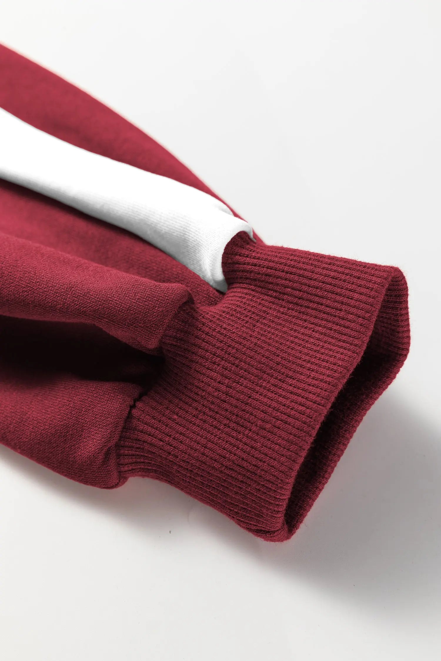 Burgundy Varsity Striped ThreeQuarter Sleeve Pullover Drawstring Sweatpants Set Dear-Lover Dropshipping