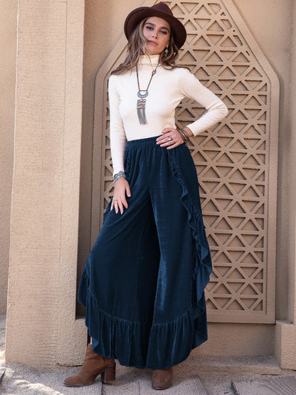 Slit Ruffled Wide Leg Pants.