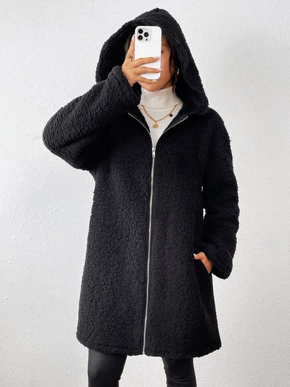 Cozy Zip-Up Sherpa Hoodie Coat with Long Sleeves