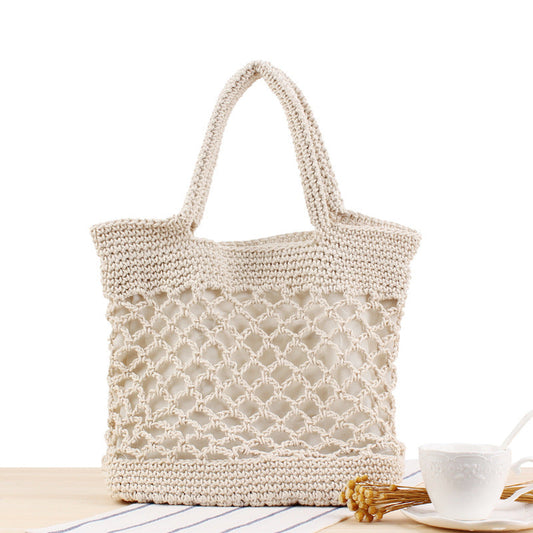 Solid Color Cotton Thread Hand Crocheting Woven Bag Trendy Women Mori Portable Vacation Beach Straw Bag Bella Mia