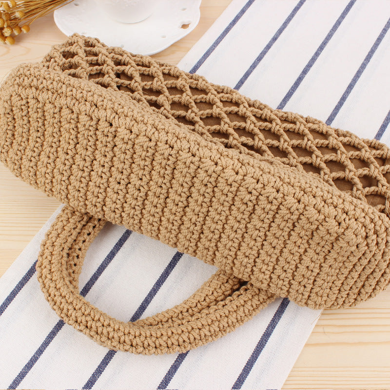 Solid Color Cotton Thread Hand Crocheting Woven Bag Trendy Women Mori Portable Vacation Beach Straw Bag Bella Mia