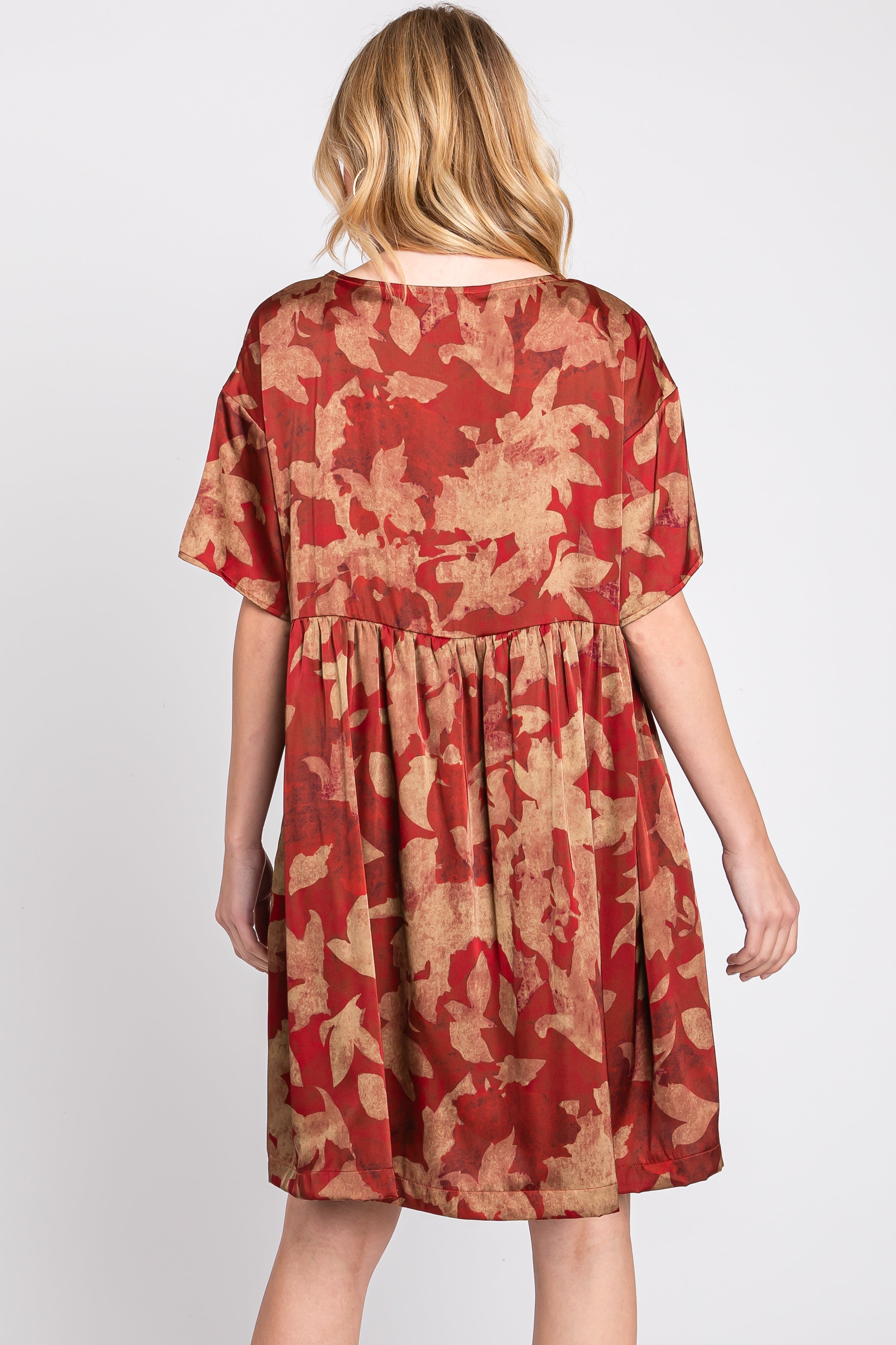Rust Printed Short Sleeve Pocketed Dress PinkBlush