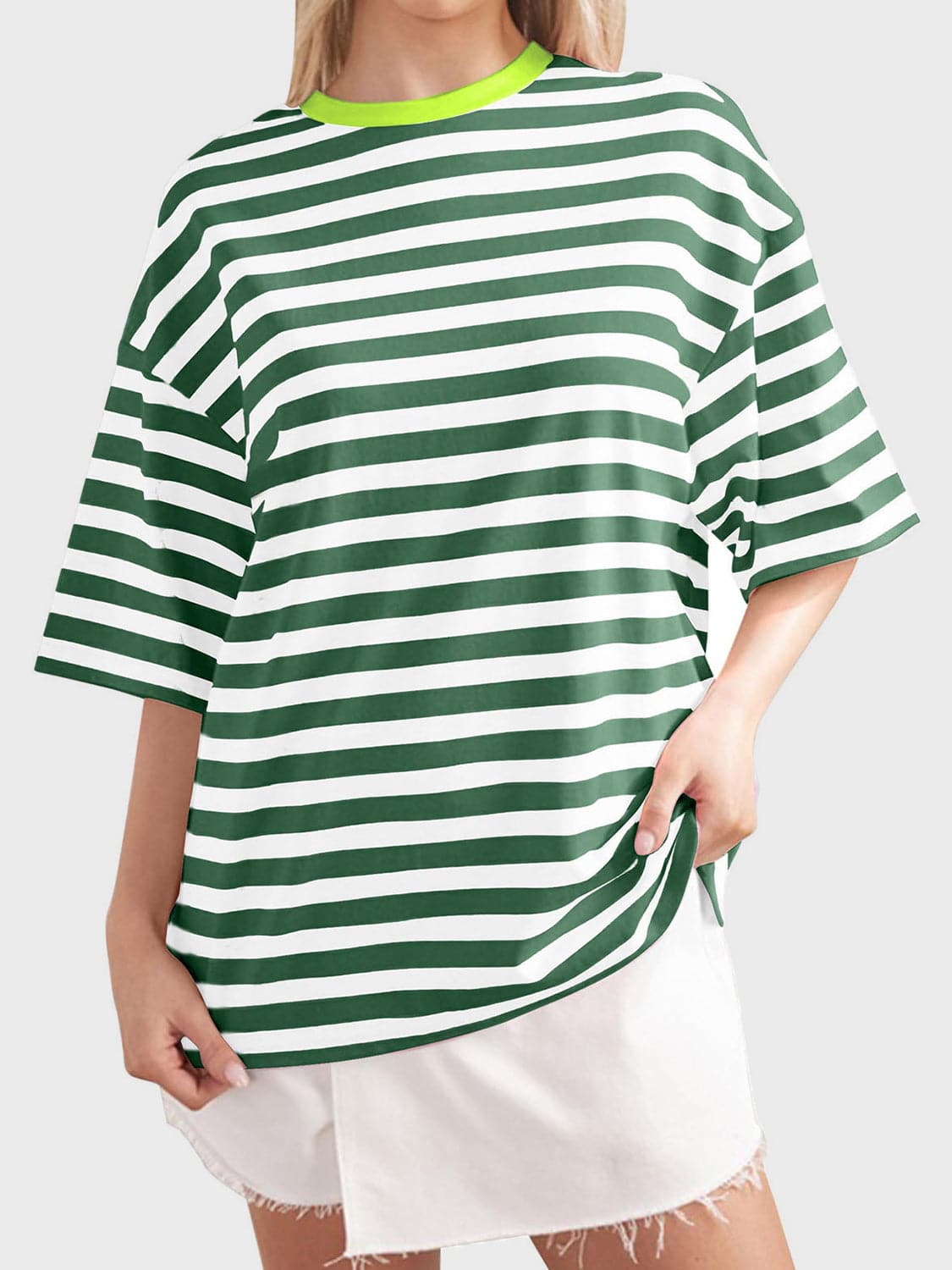 Striped Round Neck Half Sleeve T-Shirt.