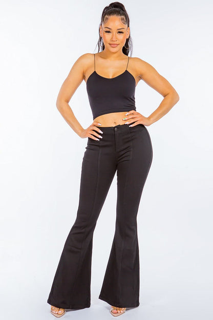 Chic high waist pull-on flare jeans for a retro look