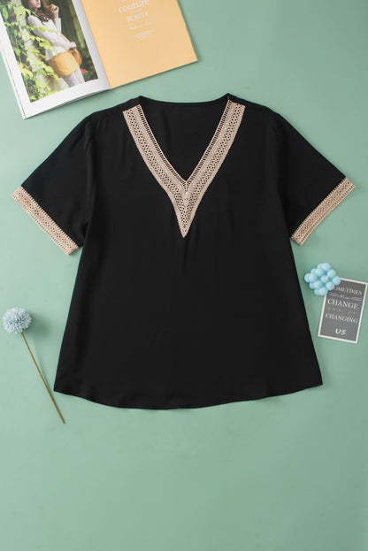 Elegant black lace v-neck top for plus sizes