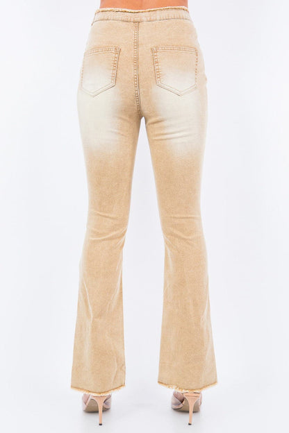 Chic V-cut ruched mid flare pants for a modern look