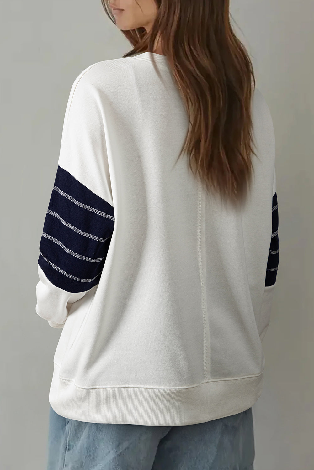 White Exposed Seam Detail Color Block Patch Pocket Drop Shoulder Sweatshirt Dear-Lover Dropshipping