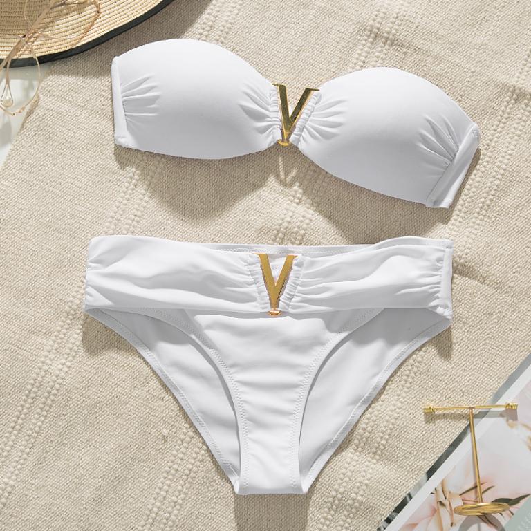 White Push Up Woman Swimsuit Summer Beach Sexy Bikini Set Solid Swimming Suit For Women Swimwear Bandeau Bathing Suit Bella Mia