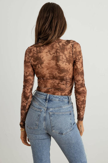 HERA COLLECTION Abstract Mesh Lace-Up Long Sleeve Bodysuit.