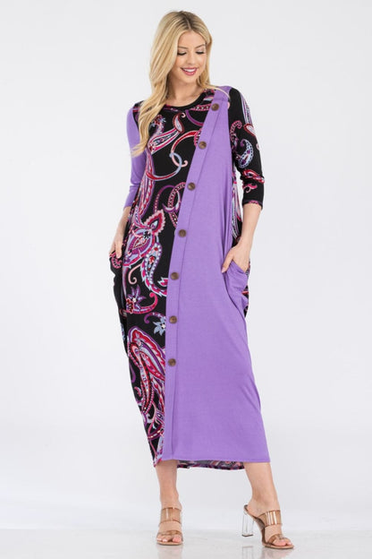 Celeste paisley midi dress with pockets in lilac