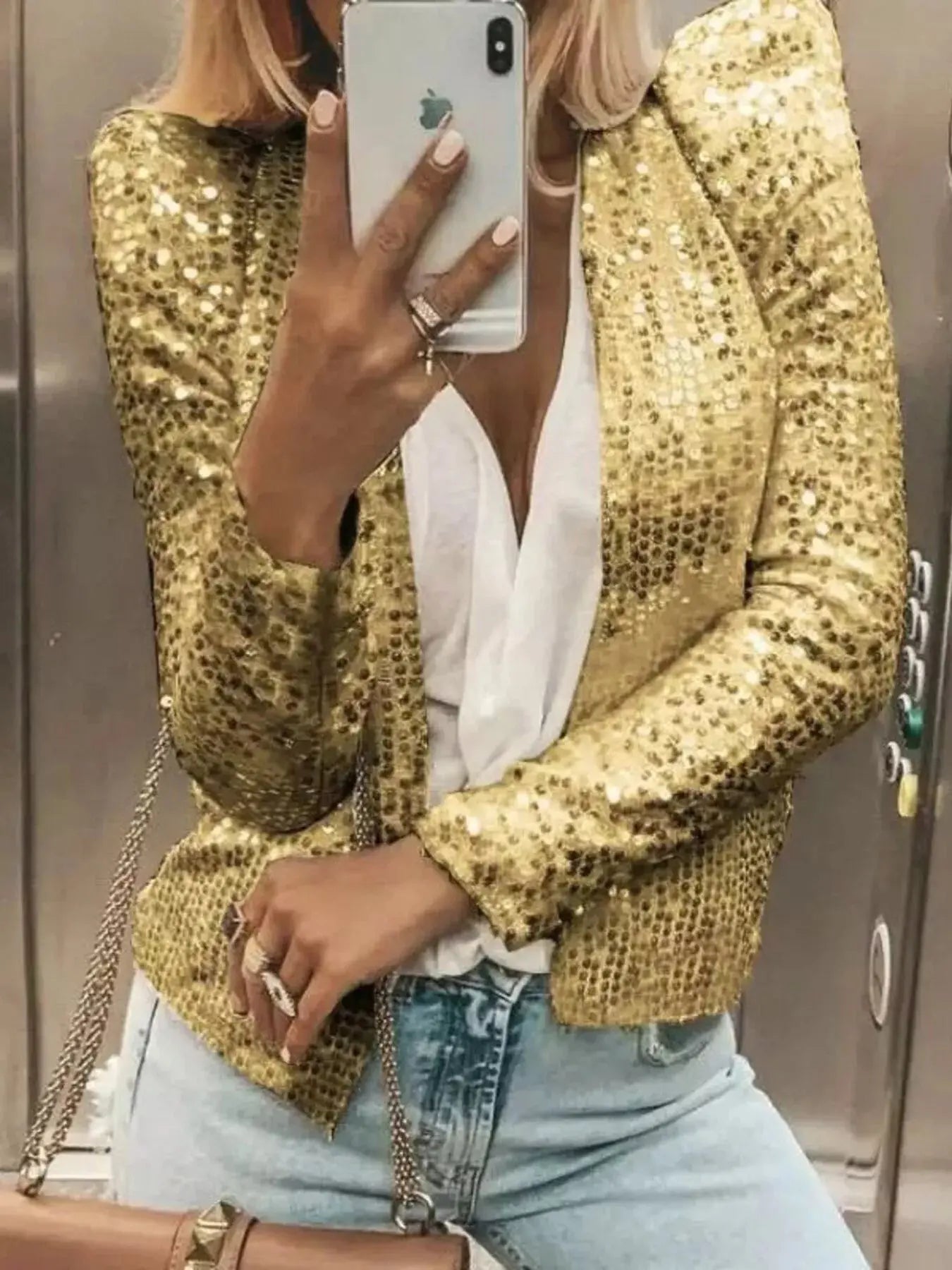 Full Size Sequin Long Sleeve Jacket Plus Size Simply Love