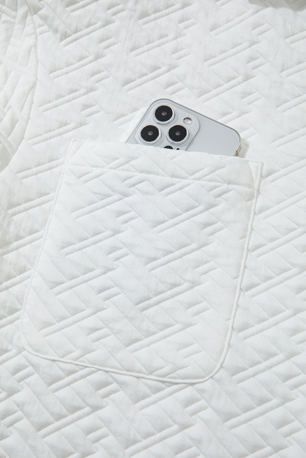 Premium White Textured Pocketed Collared V Neck Pullover Sweatshirt Dear-Lover Dropshipping