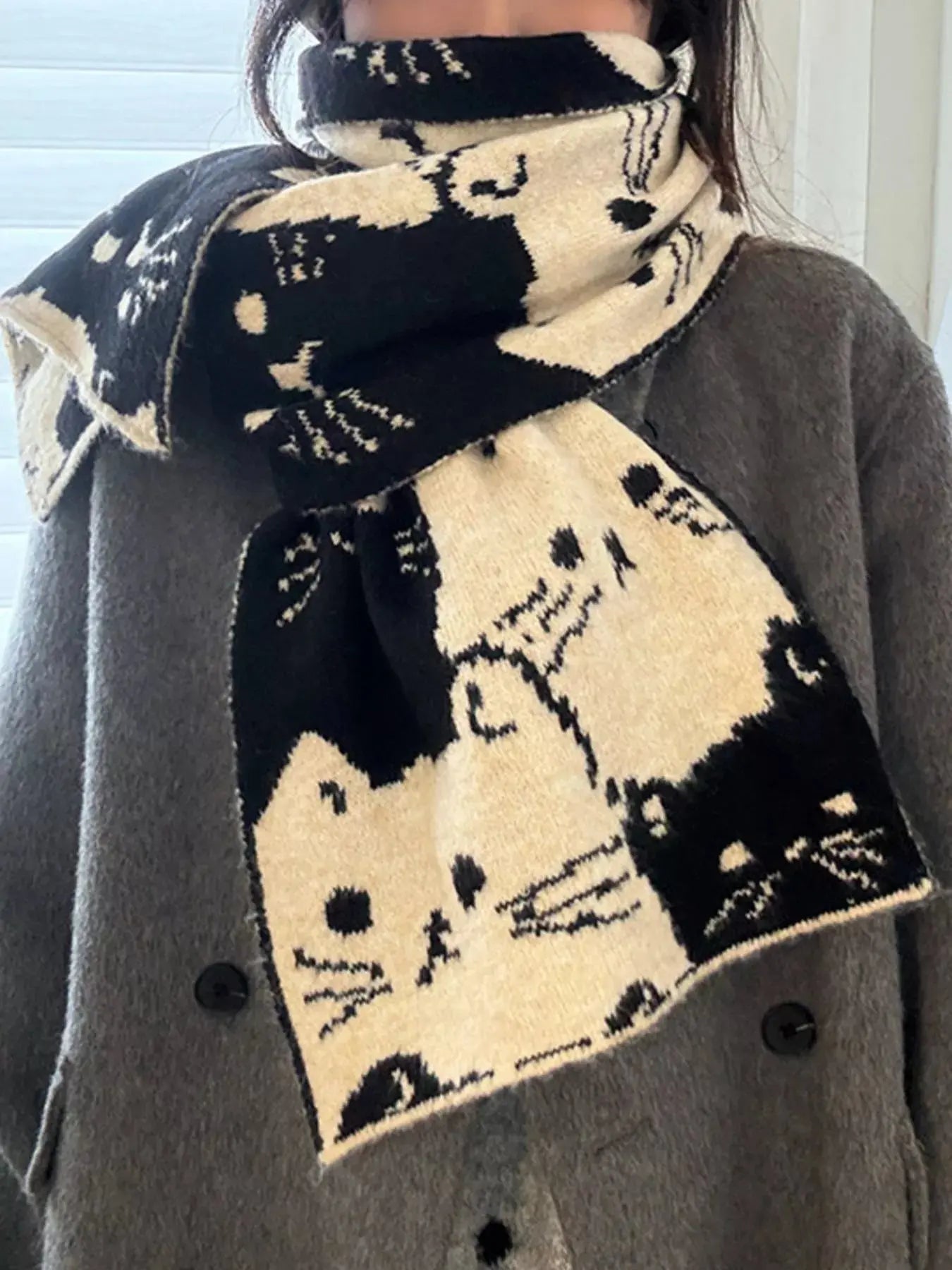 Cute Cat Pattern Knitted Scarf Simply Love