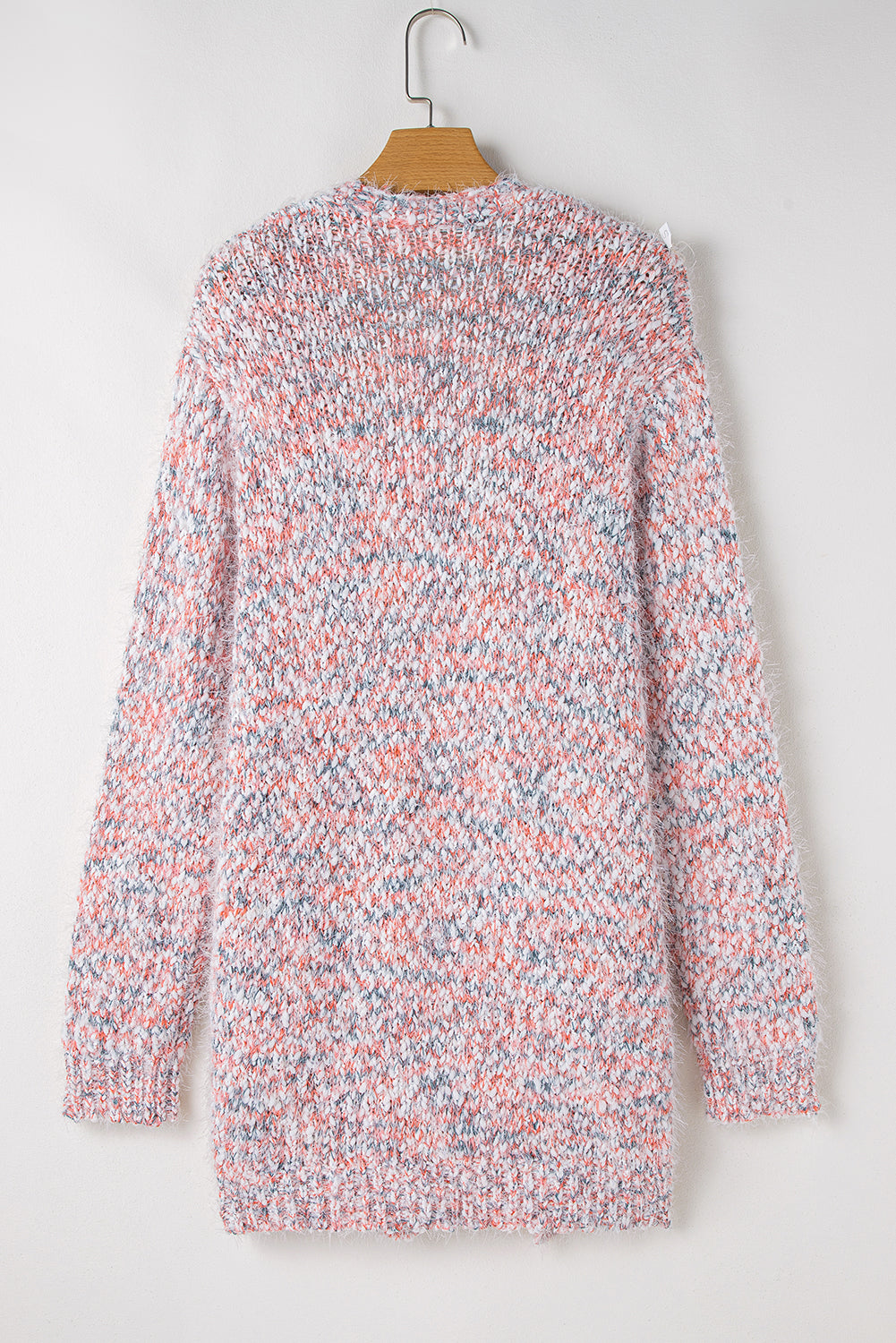 Trendy pink confetti open front cardigan for effortless layering