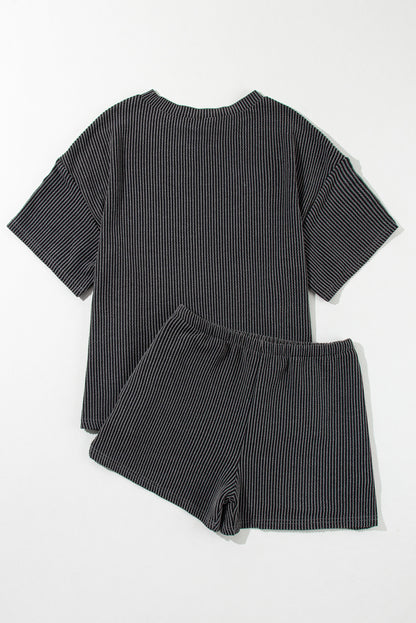 Chic carbon grey ribbed knit lounge set for effortless style