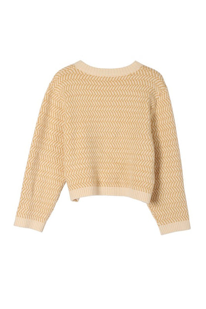 Chic herringbone crew neck sweater for effortless style