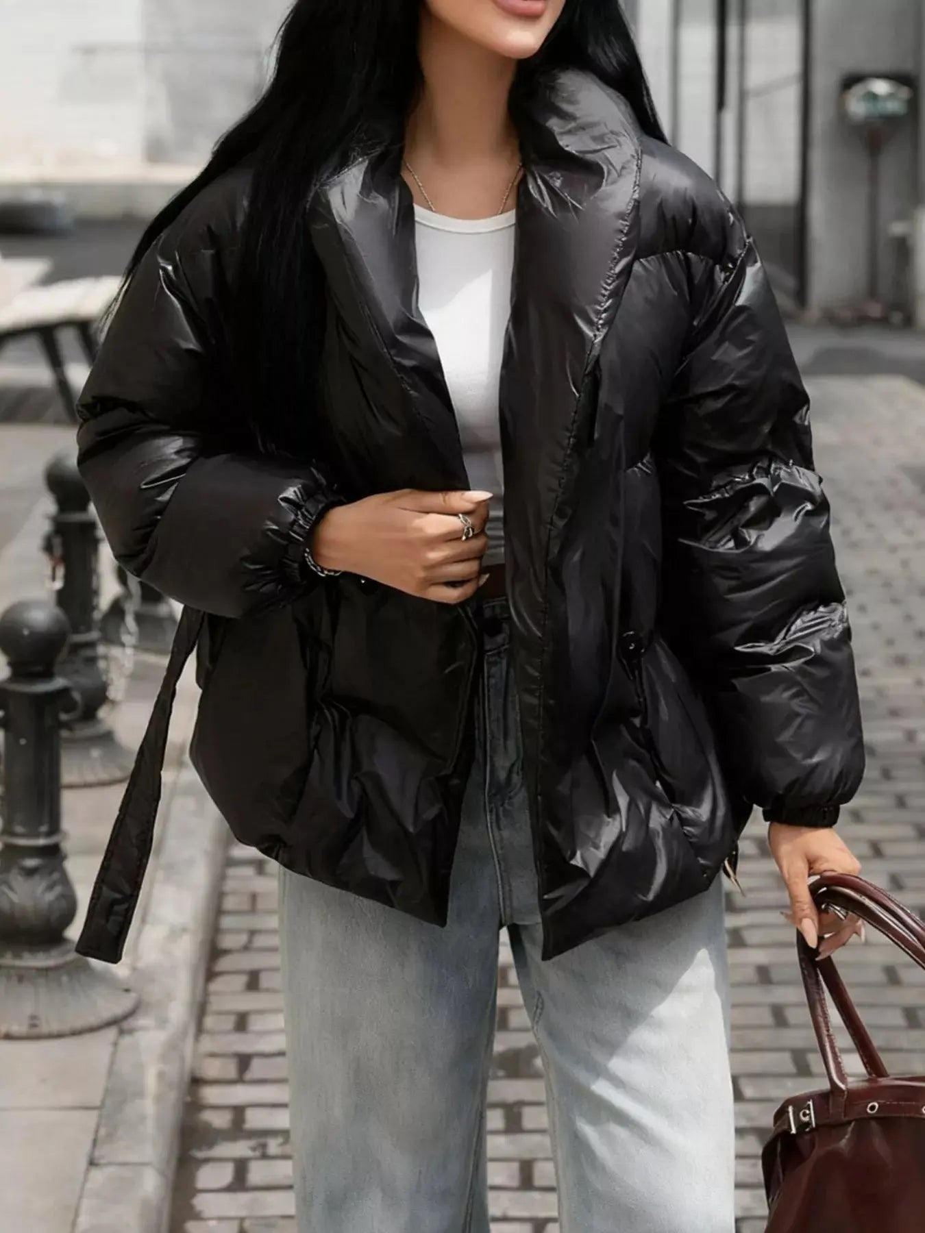 Long Sleeve Belted Puffer Jacket Simply Love