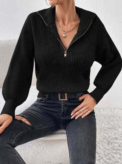 Cozy Honey Acrylic Half Zip Sweater with Dropped Shoulders