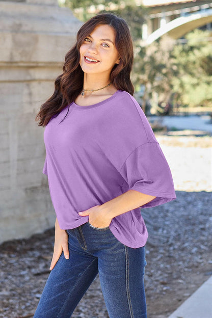 Basic Bae Bamboo Full Size Round Neck Drop Shoulder T-Shirt.