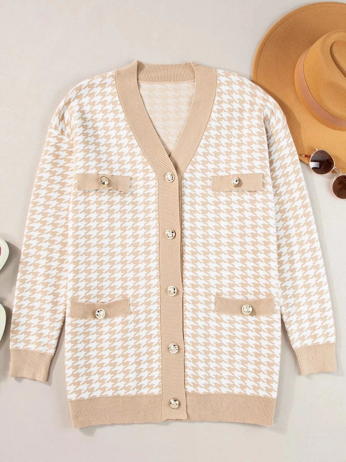 Contrast Edge Metal Button Slim Cardigan with Pockets Coco’s Tee Boutique