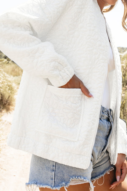 Floral quilted jacket in white