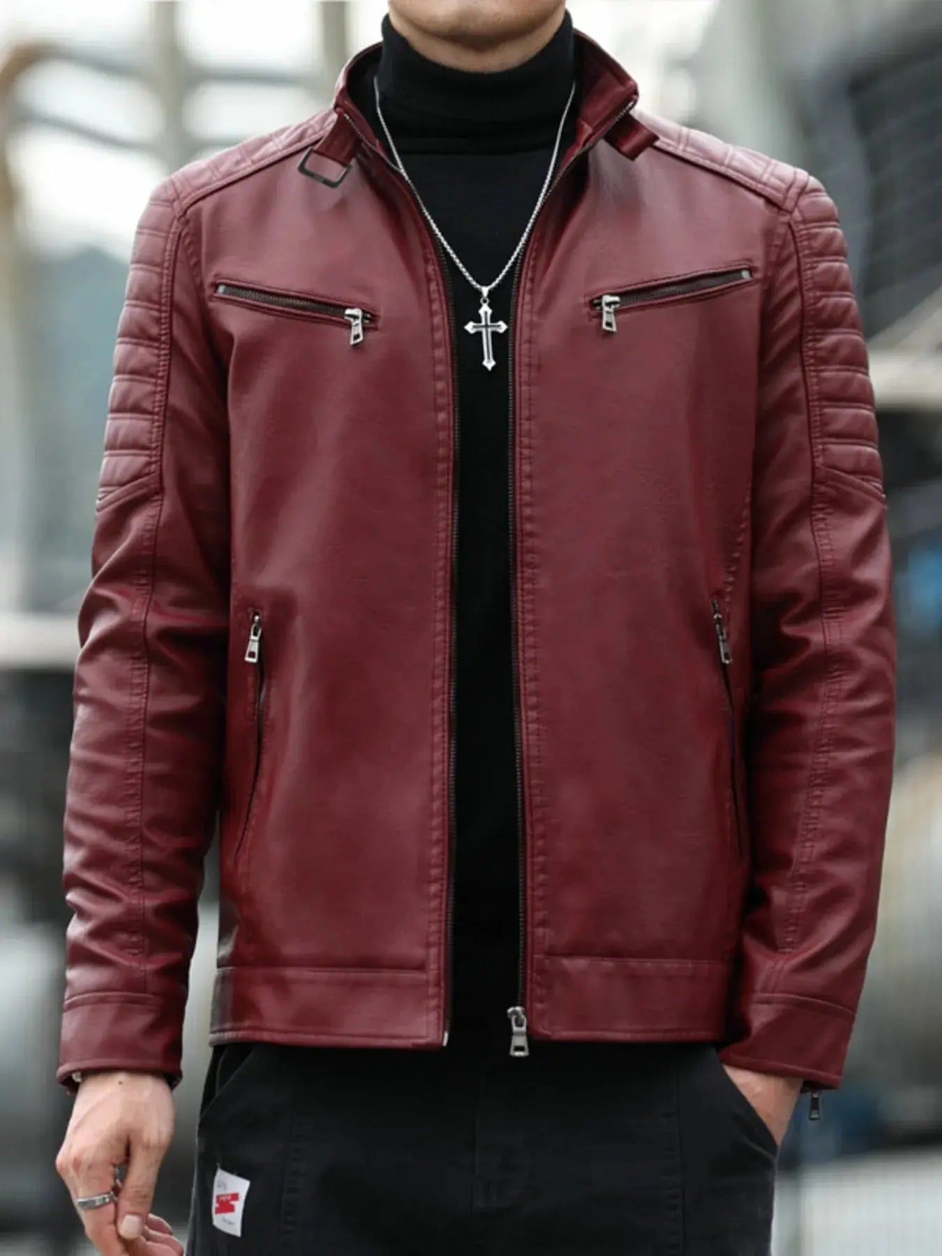 Men's Plus Size Slim Fit Faux Leather Motorcycle Jacket Simply Love