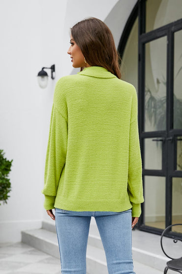 Mock Neck Dropped Shoulder Long Sleeve Sweater.