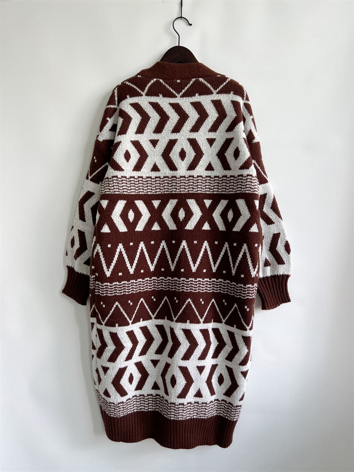 Geometric Button Front Longline Cardigan.