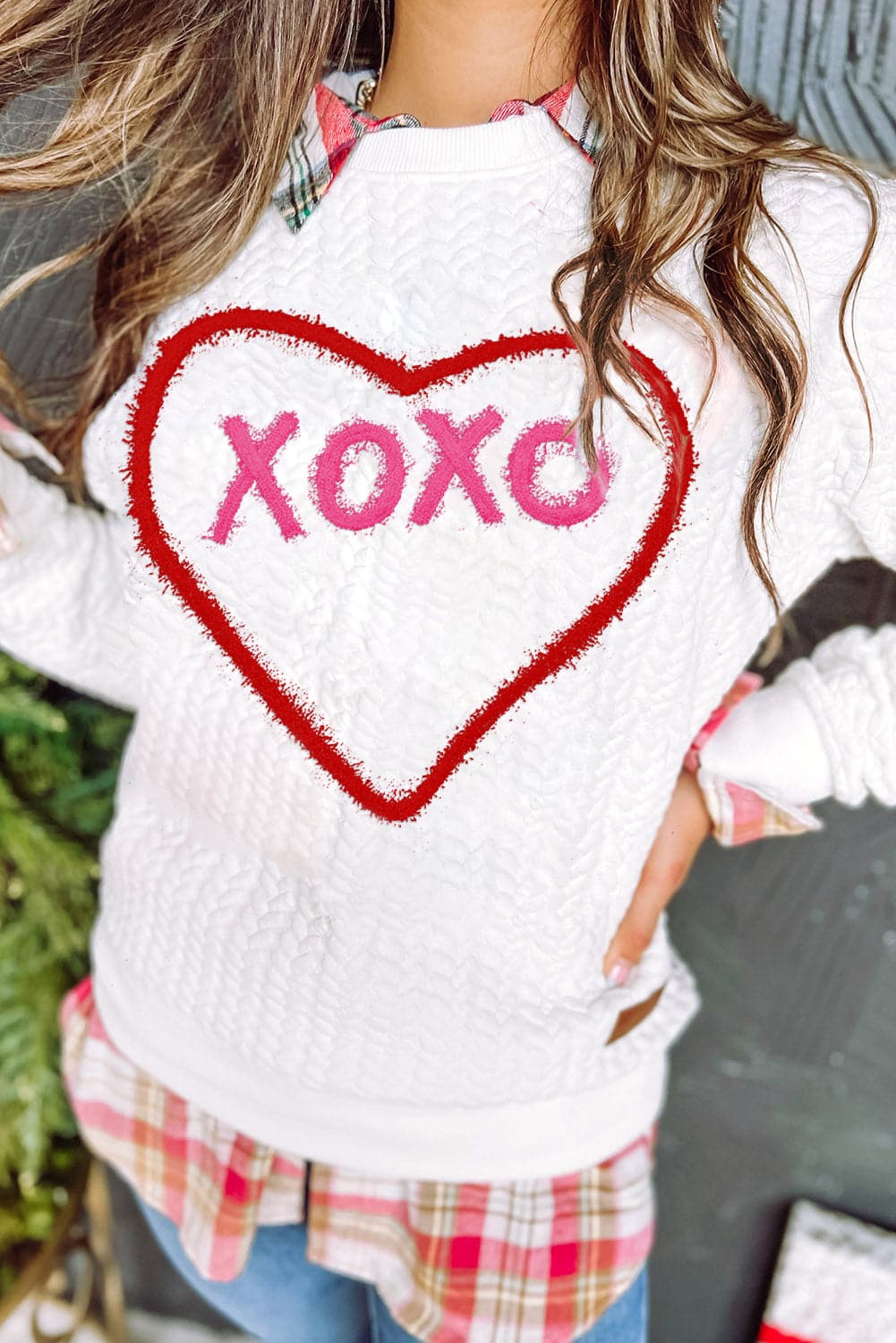 XOXO Heart Round Neck Dropped Shoulder Sweatshirt.