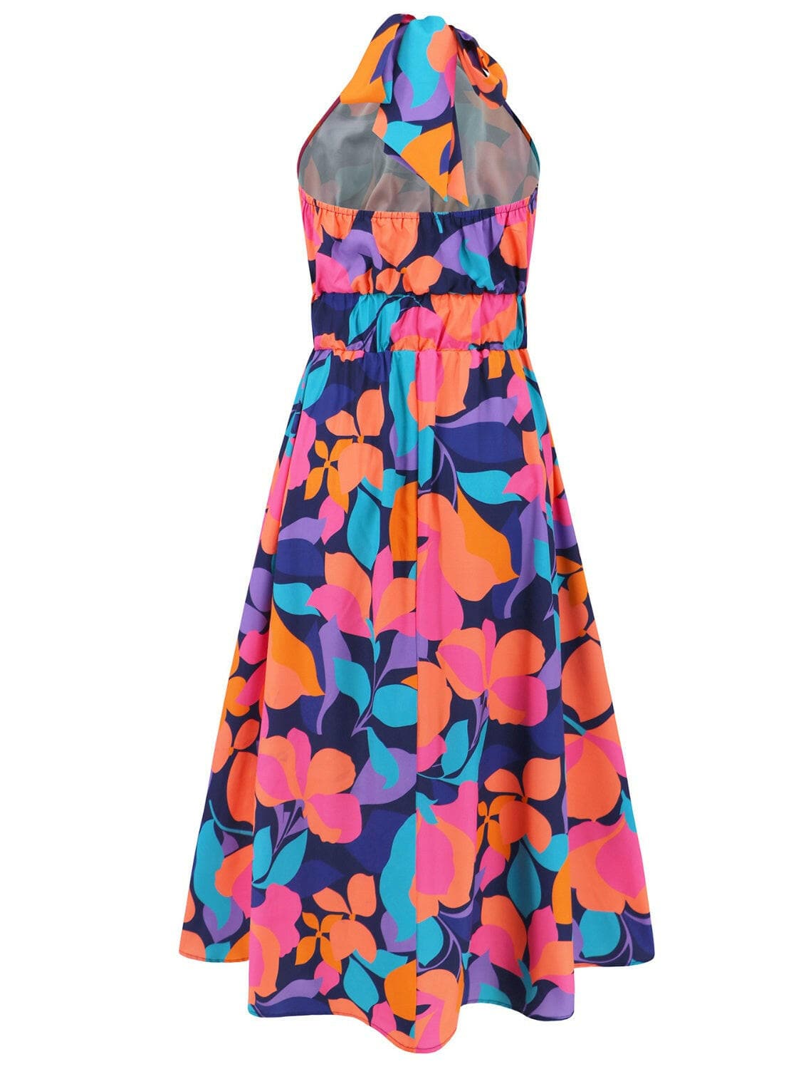 Ruched Printed Halter Neck Sleeveless Dress.