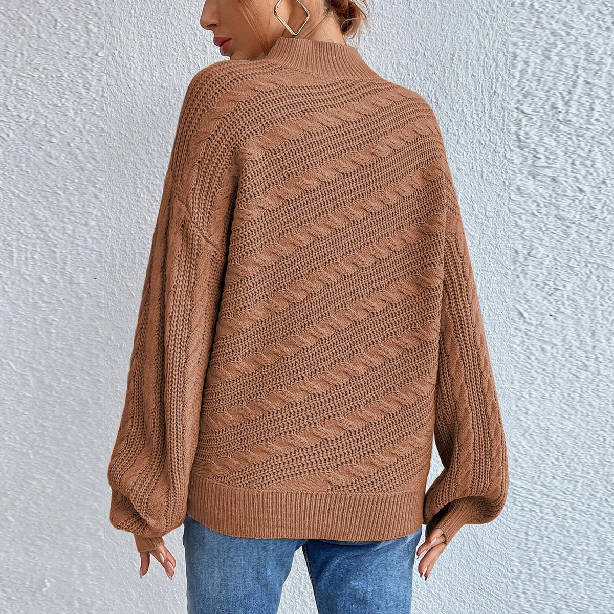 Cable-Knit Mock Neck  Long Sleeve Sweater.