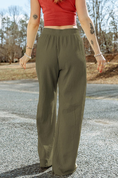 Texture Tied Wide Leg Pants.