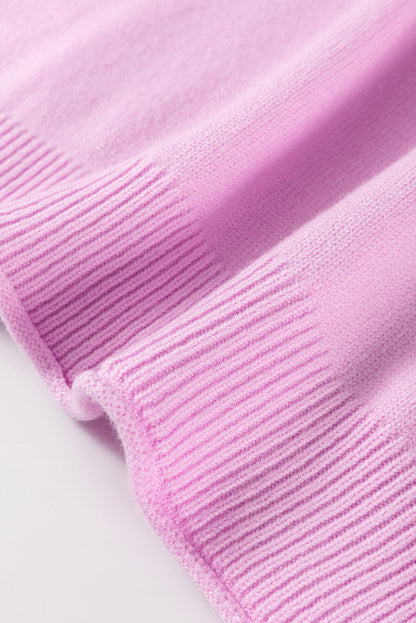 Cozy Pink Drop Shoulder Sweater with Raw Edge and Ribbed Details