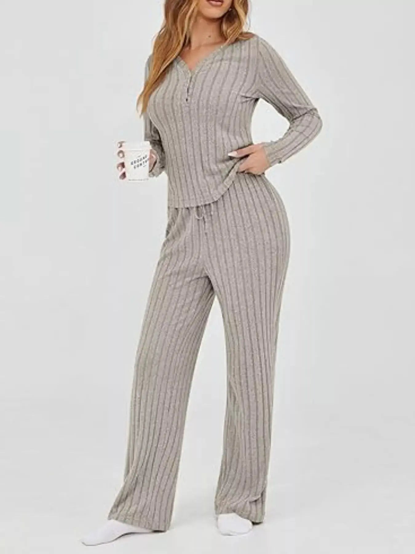 Ribbed Knit Long Sleeve Top and Pants Set Simply Love