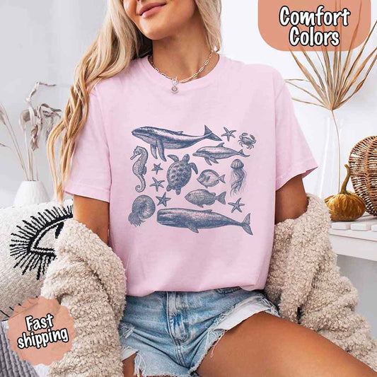 90s Sea Animals Comfort Colors Tee – Vintage Ocean Life Retro Shirt Adorb Custom Tees