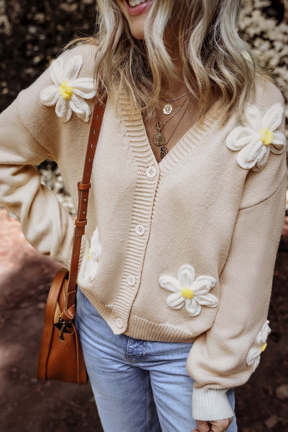 Flower Dropped Shoulder Long Sleeve Cardigan.