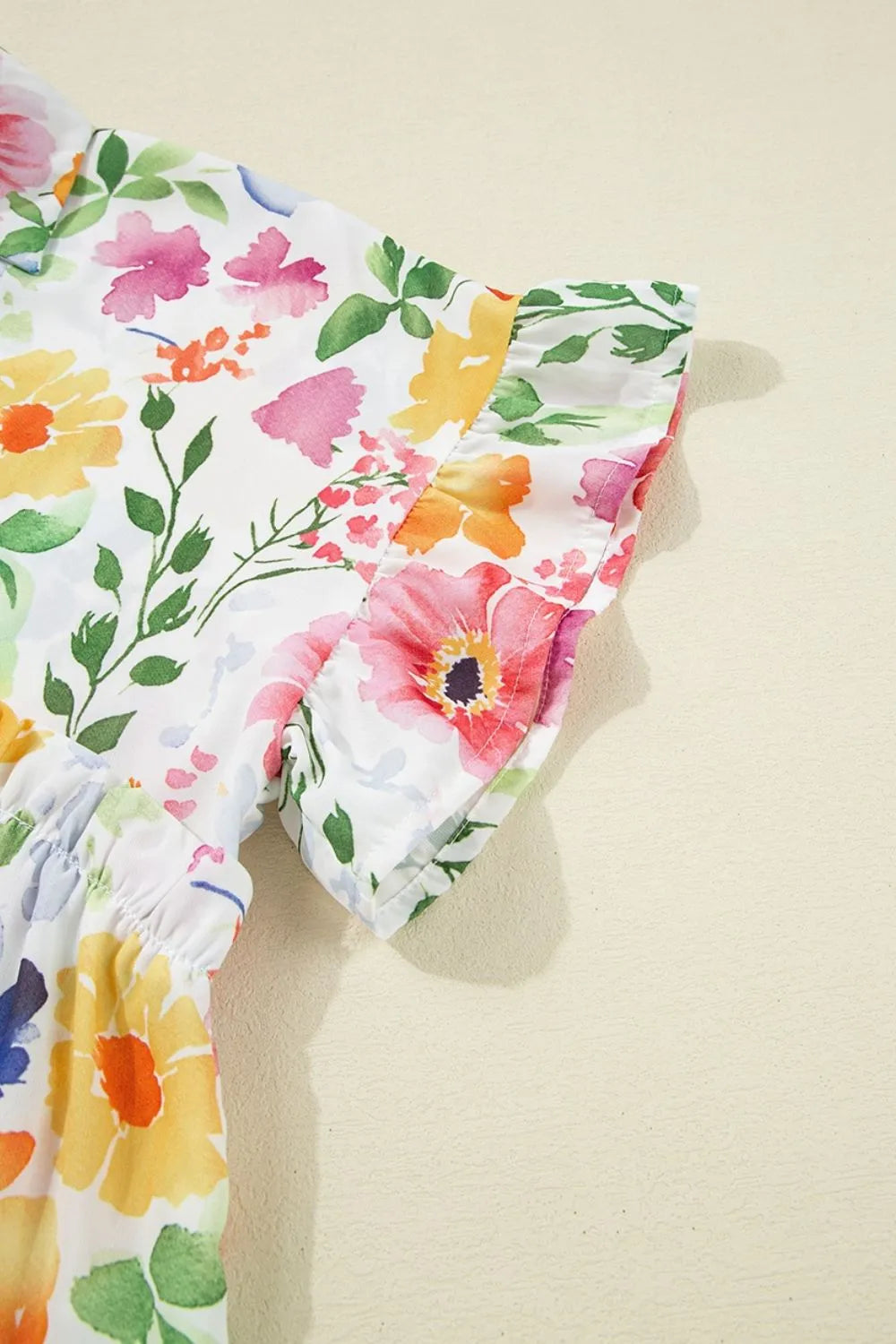 Floral Boxy Fit Ruffled Short Sleeve Blouse