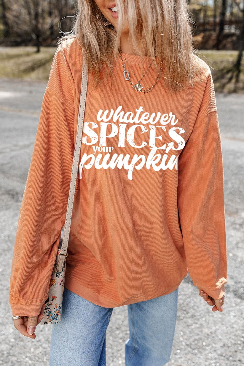 Letter Graphic Round Neck Long Sleeve Oversize Sweatshirt.