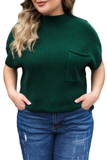 Cozy jungle green plus size mock neck sweater with chest pocket