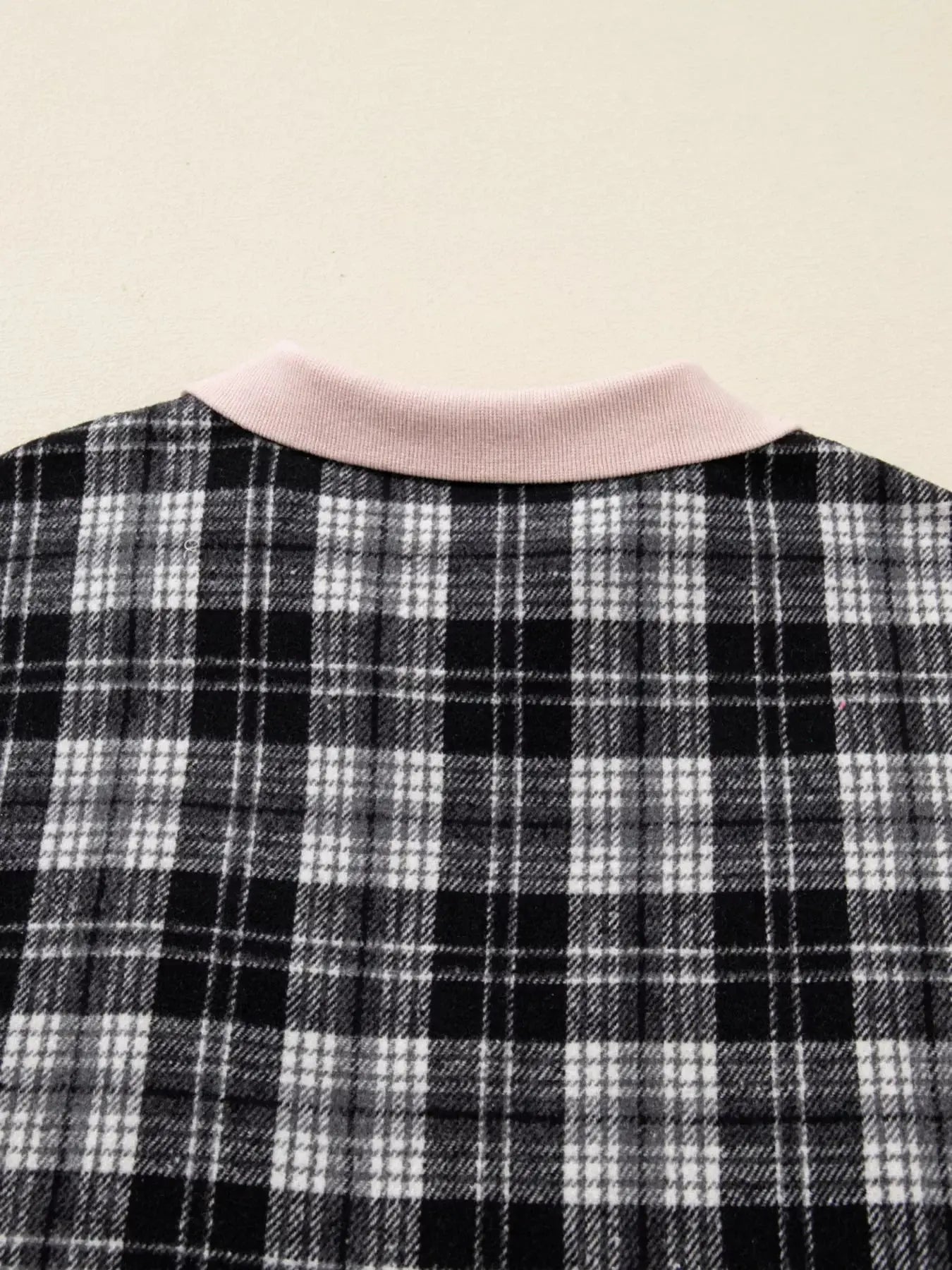 Plaid Polo Collar Zip up Contrast Trim Shift Long Sleeve Mini Dress Simply Love