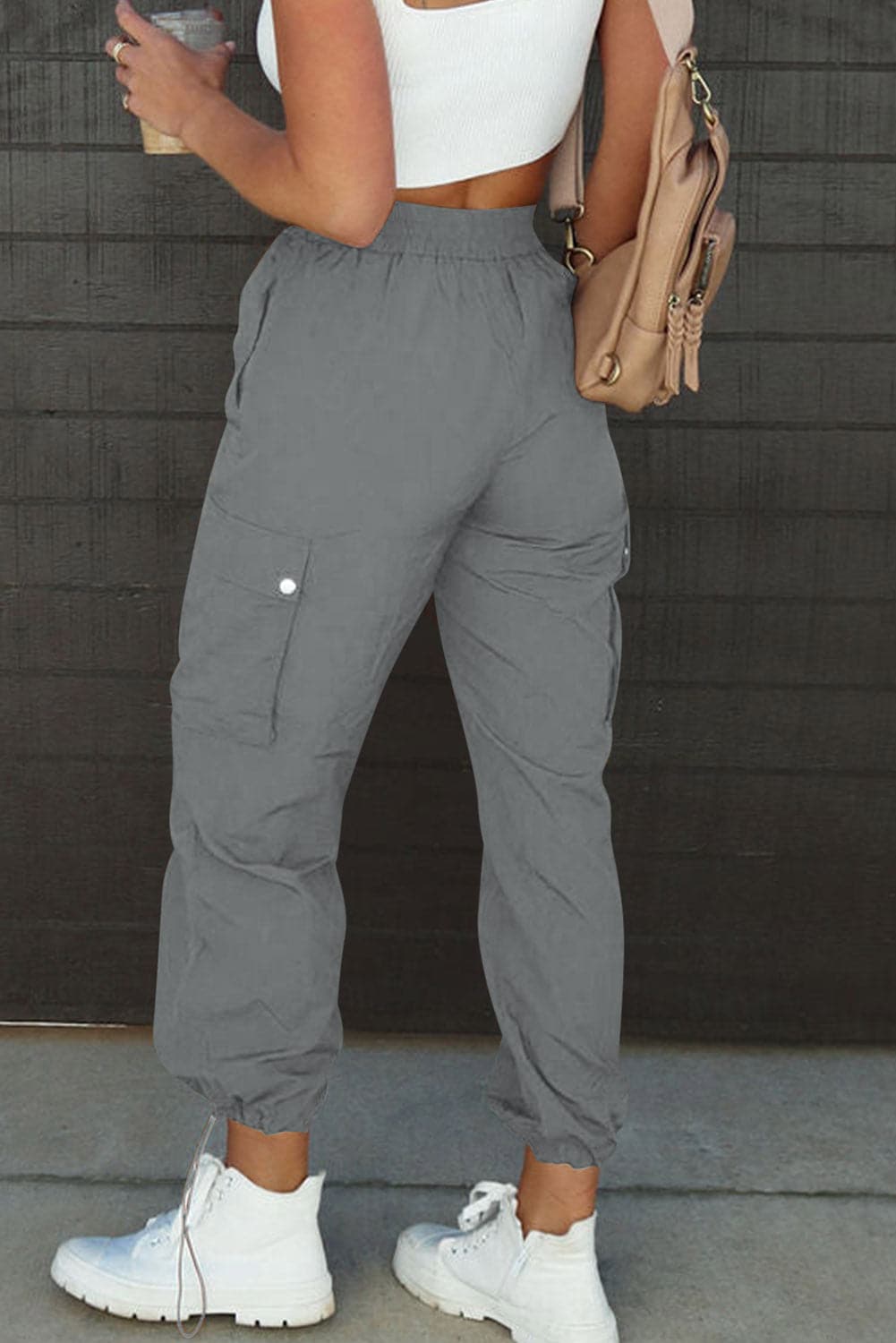 Drawstring Elastic Waist Pants with Pockets.