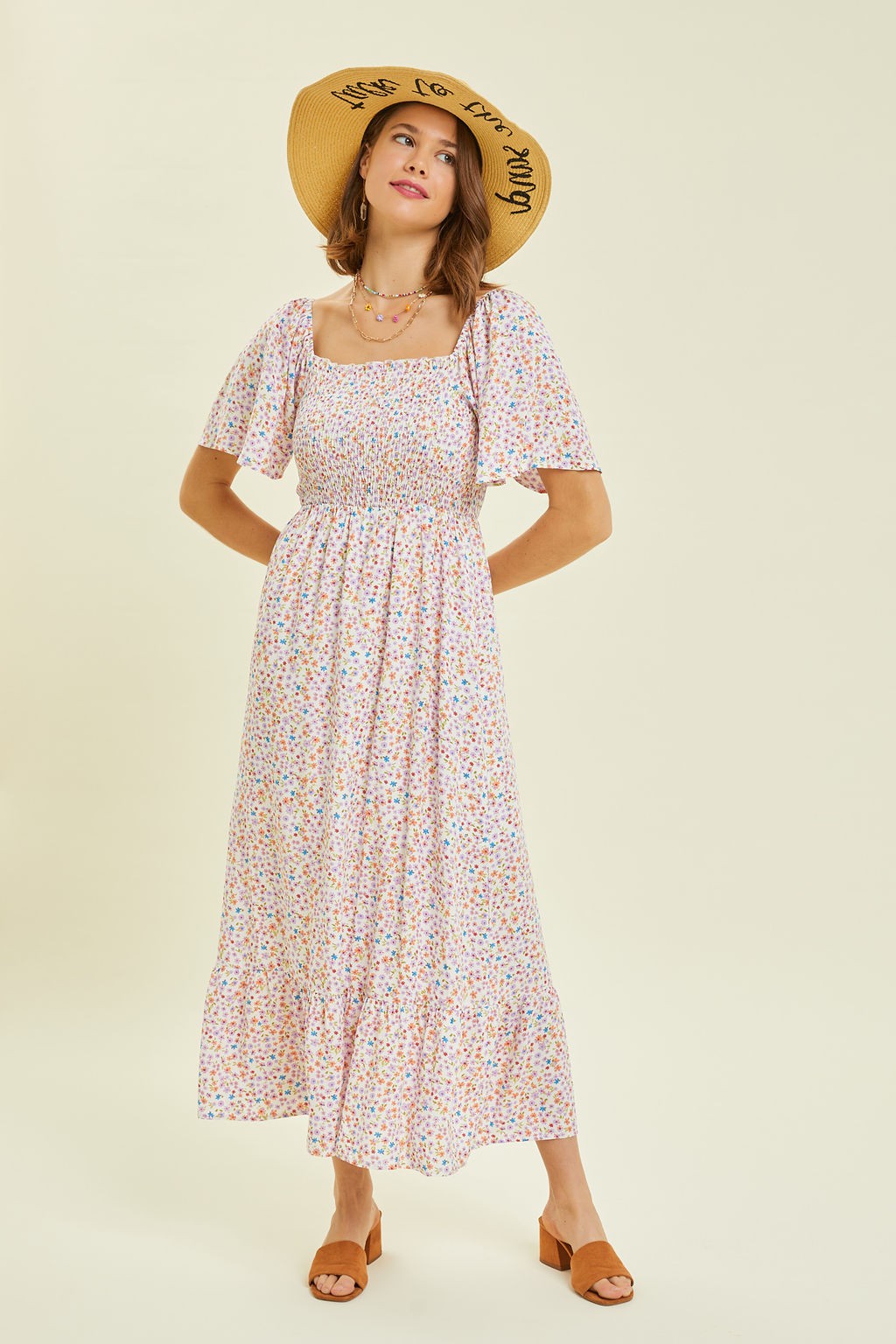 Ivory Floral Smocked Maternity Maxi Dress PinkBlush