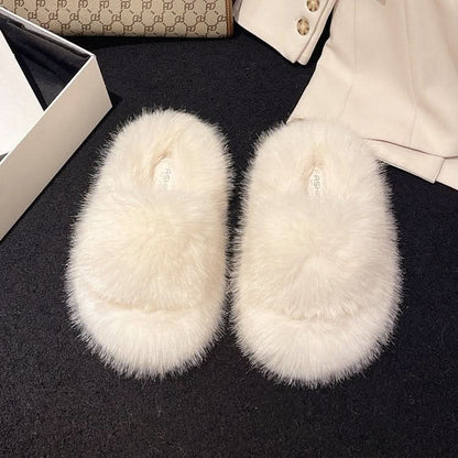 Fuzzy open toe platform slippers