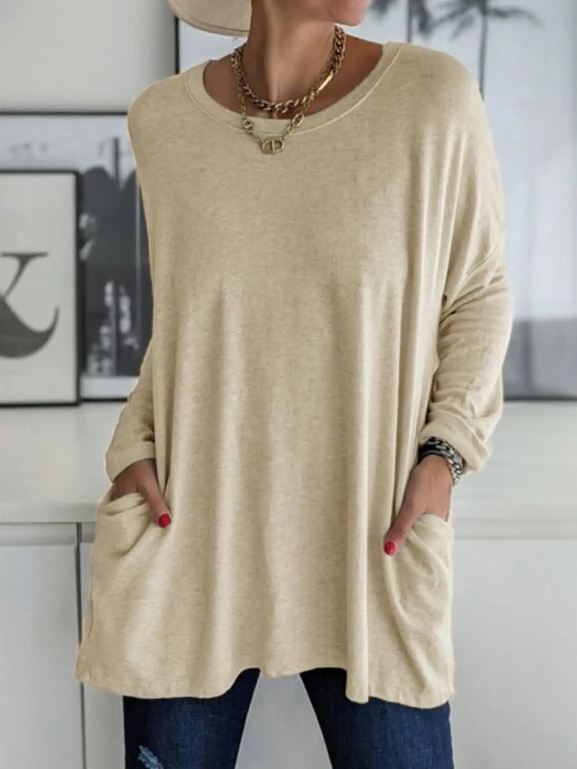 Pocketed long sleeve tee - chic style - Love Salve 