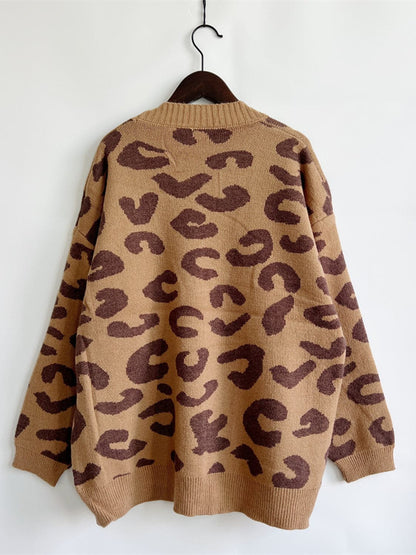 Leopard Button Front Cardigan with Pockets.