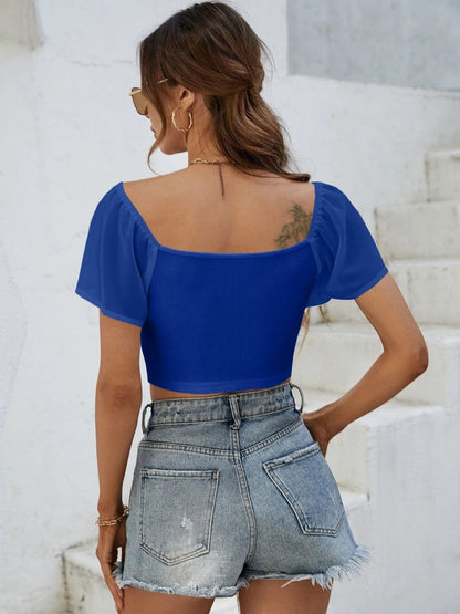 Drawstring Short Sleeve Crop Top.