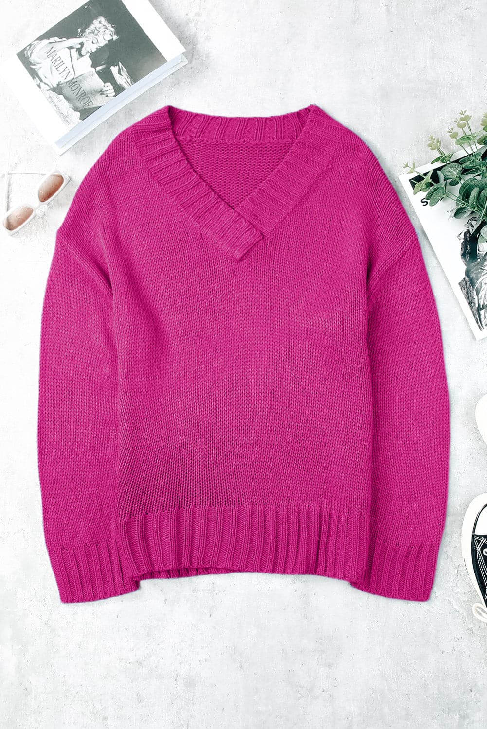 V-Neck Dropped Shoulder Sweater.