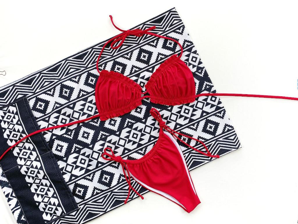 String Backless Bikinis Green Swimsuit Women Ruffle Bathing Suits Swimwear textured Bella Mia